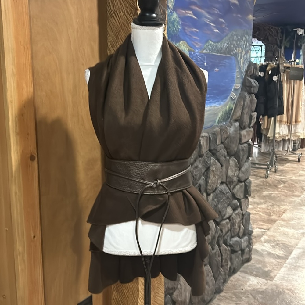 NWT Brown Acrylic Open Drape Vest Cardigan One Size